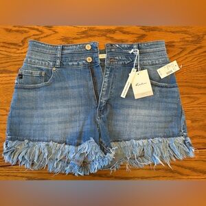 KanCan Distressed Blue Jean Shorts with Fringe